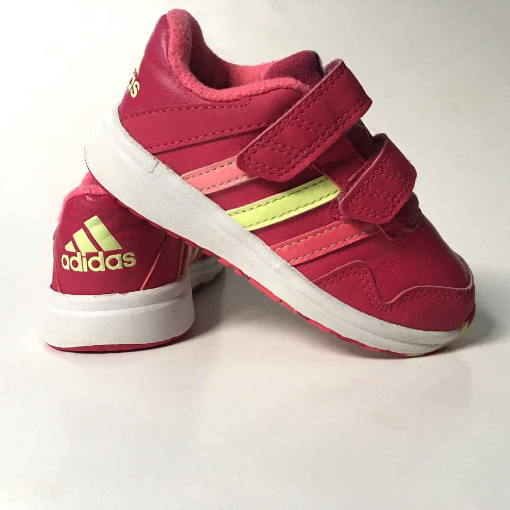 adidas Pink and Neon Yellow Accent Kids Sneakers
